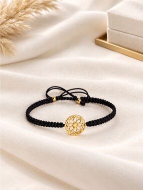 Mandala Charm Black Macrame Bracelet - Women Jewelry